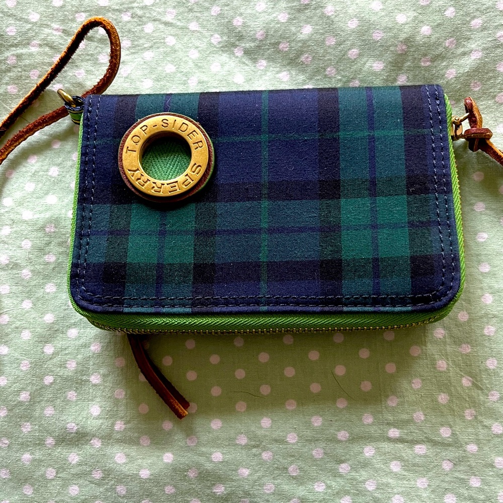 Sperry Green and Blue Plaid Wristlet